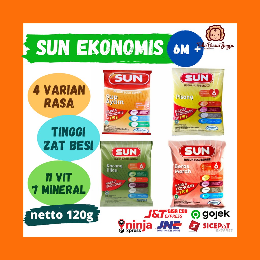 Sun Bubur Sereal Susu / Cereal Ekonomis 120 g Beras Merah Kacang Hijau Ubi Sup Ayam Pisang 6 Bulan