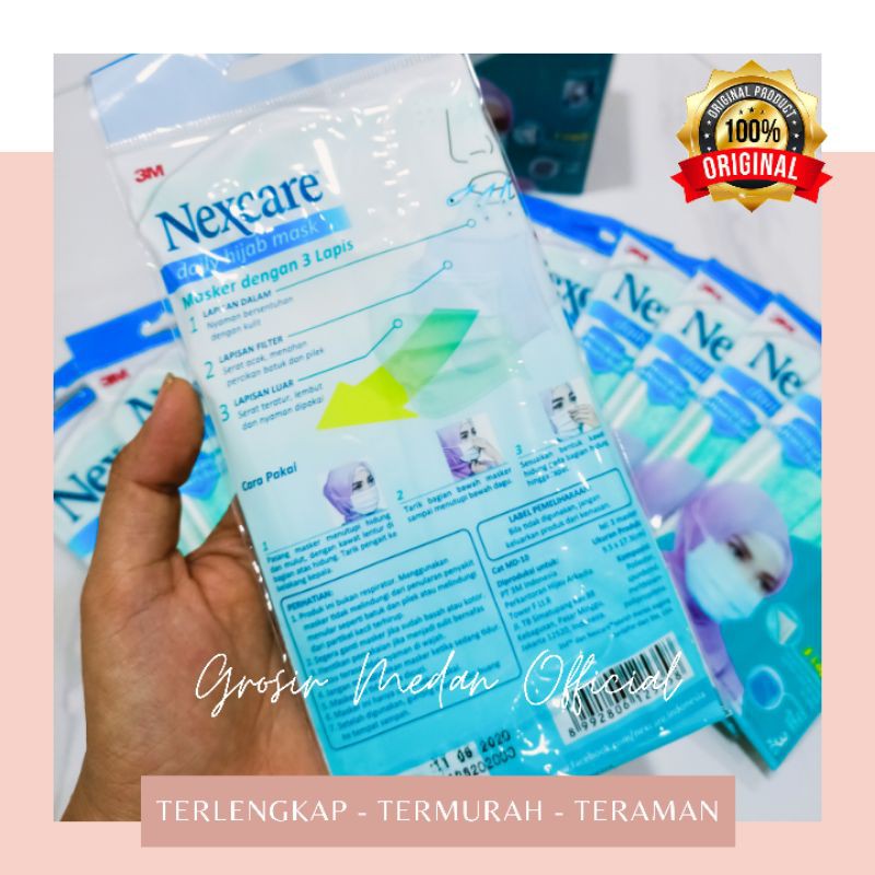 NEXCARE 3M EARLOOP 3 PLY MASK CARBON MASKER HIJAB