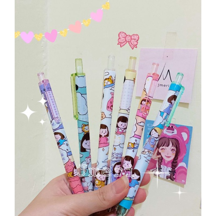 

Pulpen Gel 0.5mm Warna Hitam Motif Cute Girl / Pena Lucu / Cute Pen / Pena Korea