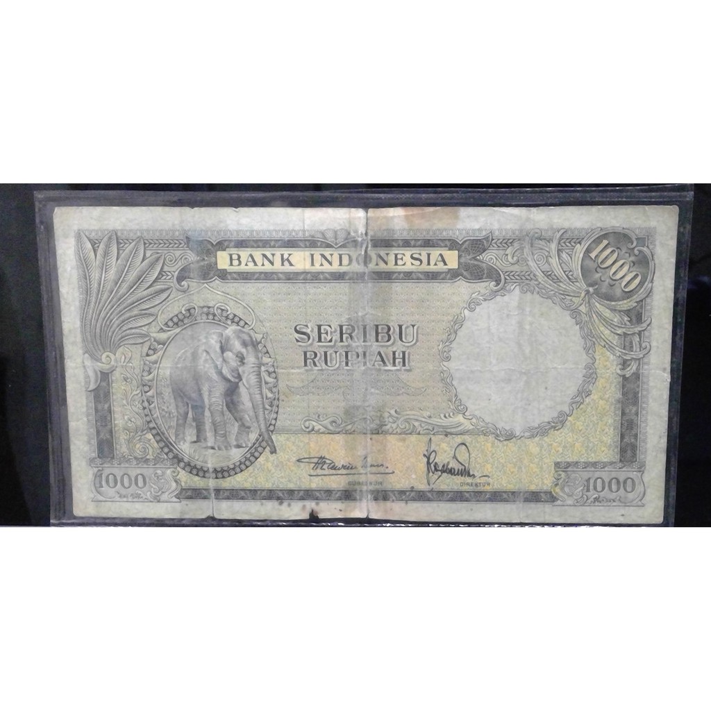 Uang Kuno Indonesia 1000 Rupiah Serie Gajah Tahun 1957