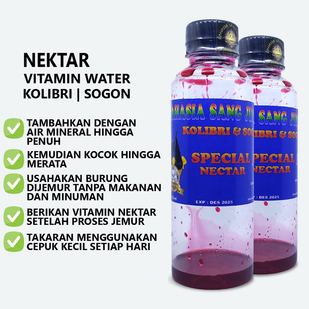 NEKTAR KOLIBRI SOGON KONIN VITAMIN WATER PAKAN INSTAN PENGGANTI KROTO