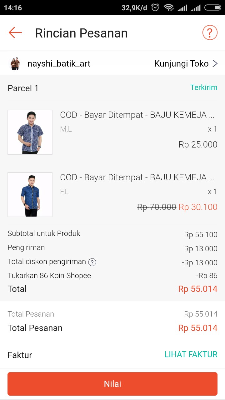 Cod - Bayar Ditempat - Baju Kemeja Batik Pendek Hem Sogan Halus Original Padi Kenongo Sekar