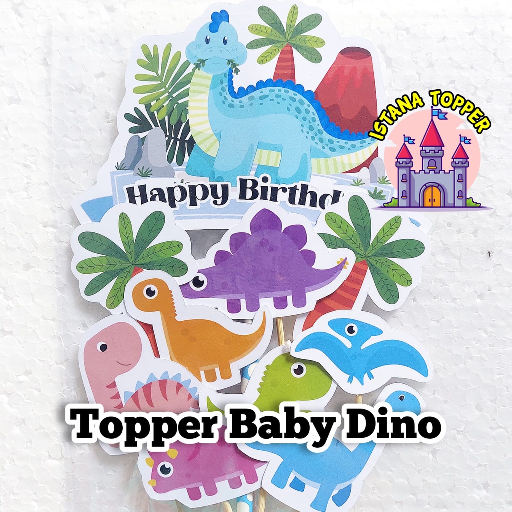 Topper Cake Ultah Tema Baby Dino / Topper Dino / Topper Perlengkapan Kue