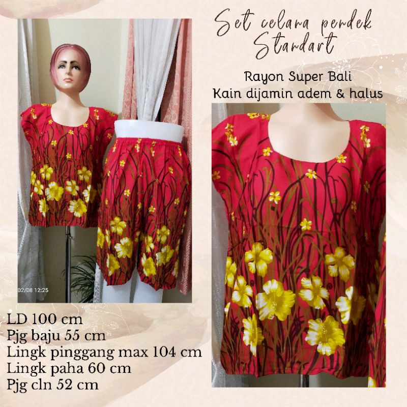 Babydol setelan motif Bali celana pendek Rayon Super