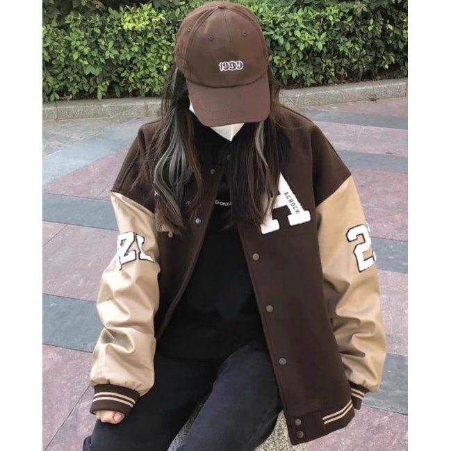 Achook Jaket Baseball Wanita Oversize Size M.L.XL | Jaket Varsity Baseball Wanita Oversize | Jaket Korean Style-4