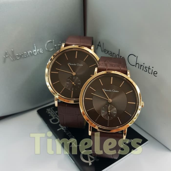 Limited jam tangan couple alexandre christie ac 8575 MS Rosegold Brown Berkualitas