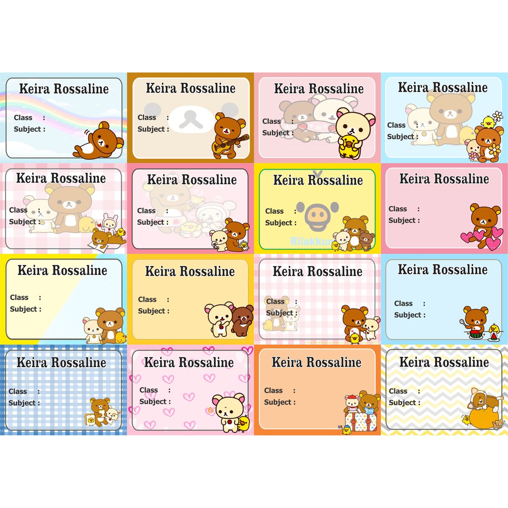 

Rilakuma Label stiker buku nama kelas mapel custom