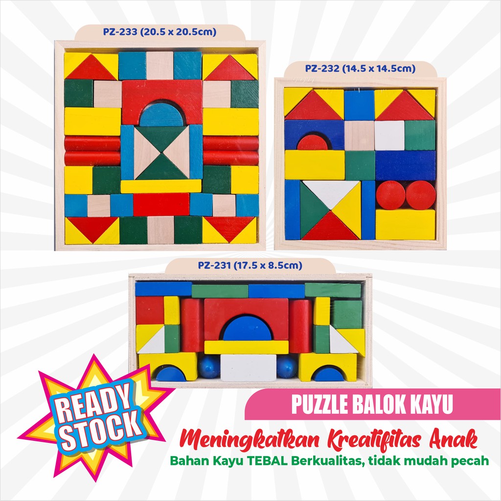 MAINAN BALOK KAYU SUSUN MAINAN SUSUN PUZZLE KAYU BALOK KAYU WARNA WARNI BALOK EDUKASI SNI