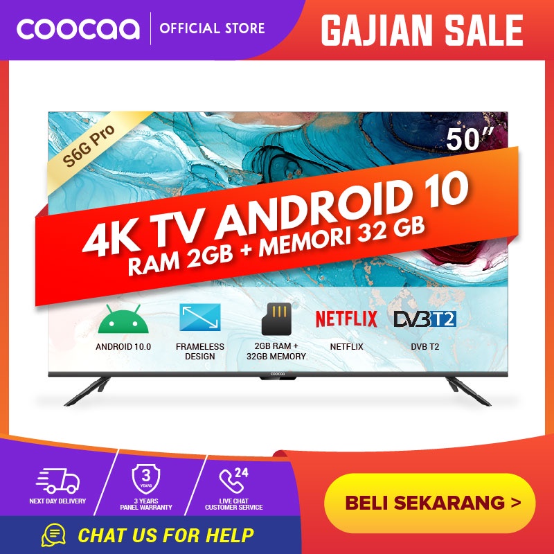 COOCAA TV LED 50S6G PRO | 50 inch | Android 10 | Bezel less | Digital