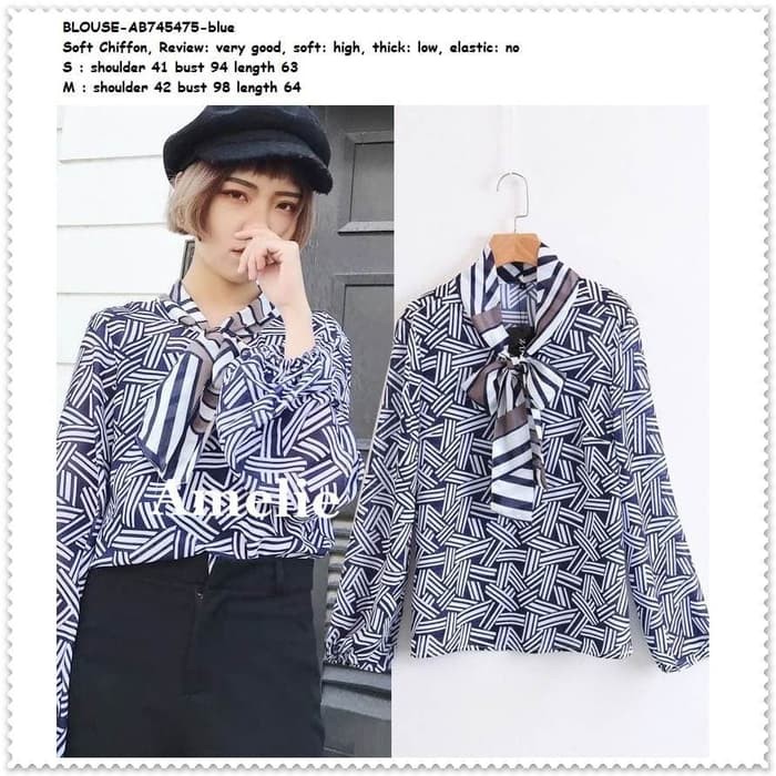 Baju Atasan Kemeja Scarf Dasi Pita Wanita Korea Import AB745475 Blue
