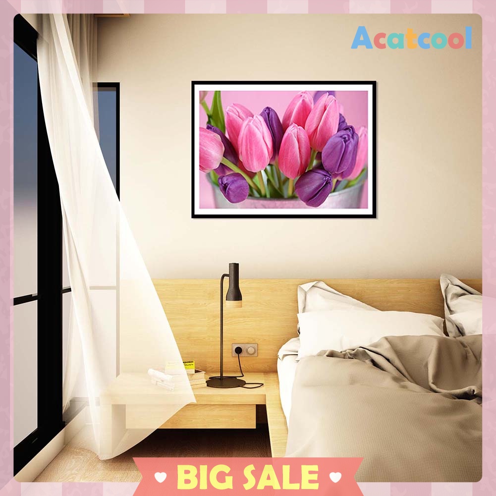 5D DIY Full Drill Diamond Painting Pink Flowers Cross Stitch Embroidery Kit