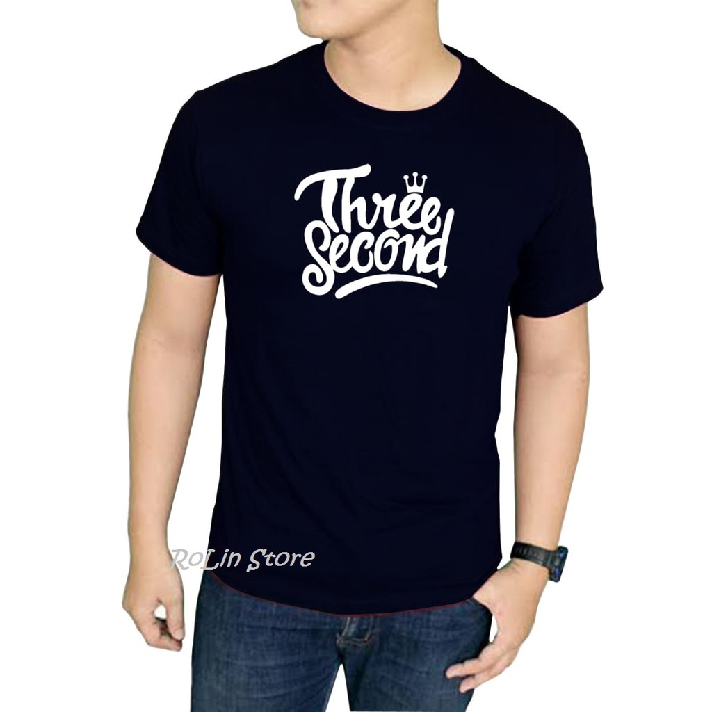 Kaos Pria Wanita Lengan Pendek Panjang Sablon Merah Hitam Navy Three Second Rolin Store