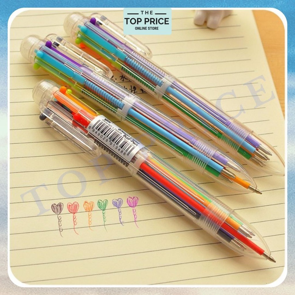 TOP Price Pulpen 6 Color in 1 Ballpoint Pen Office Pena 6 Warna Sekaligus Berwarna U09