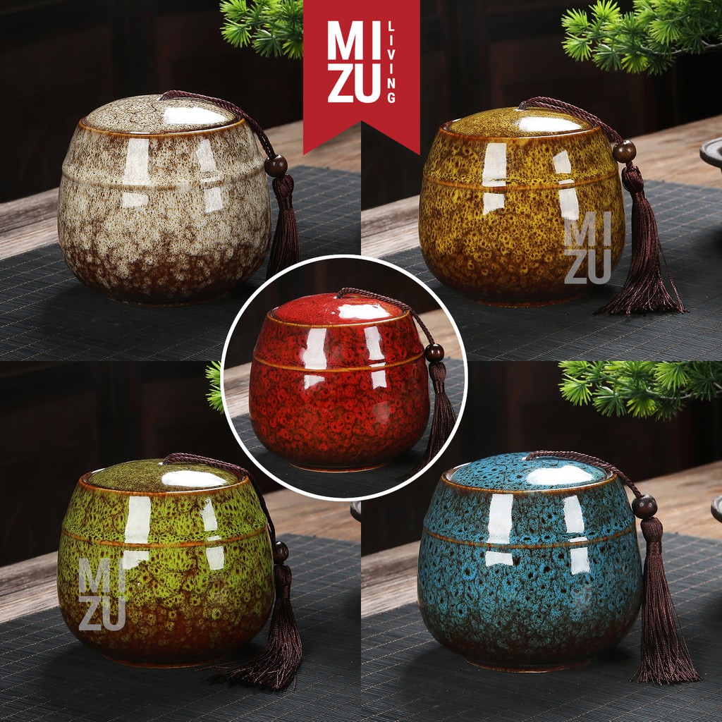 MIZU GUCHA M Tea Leaves Storage Jar Airtight Toples Penyimpan Daun Teh Keramik Lead-Free