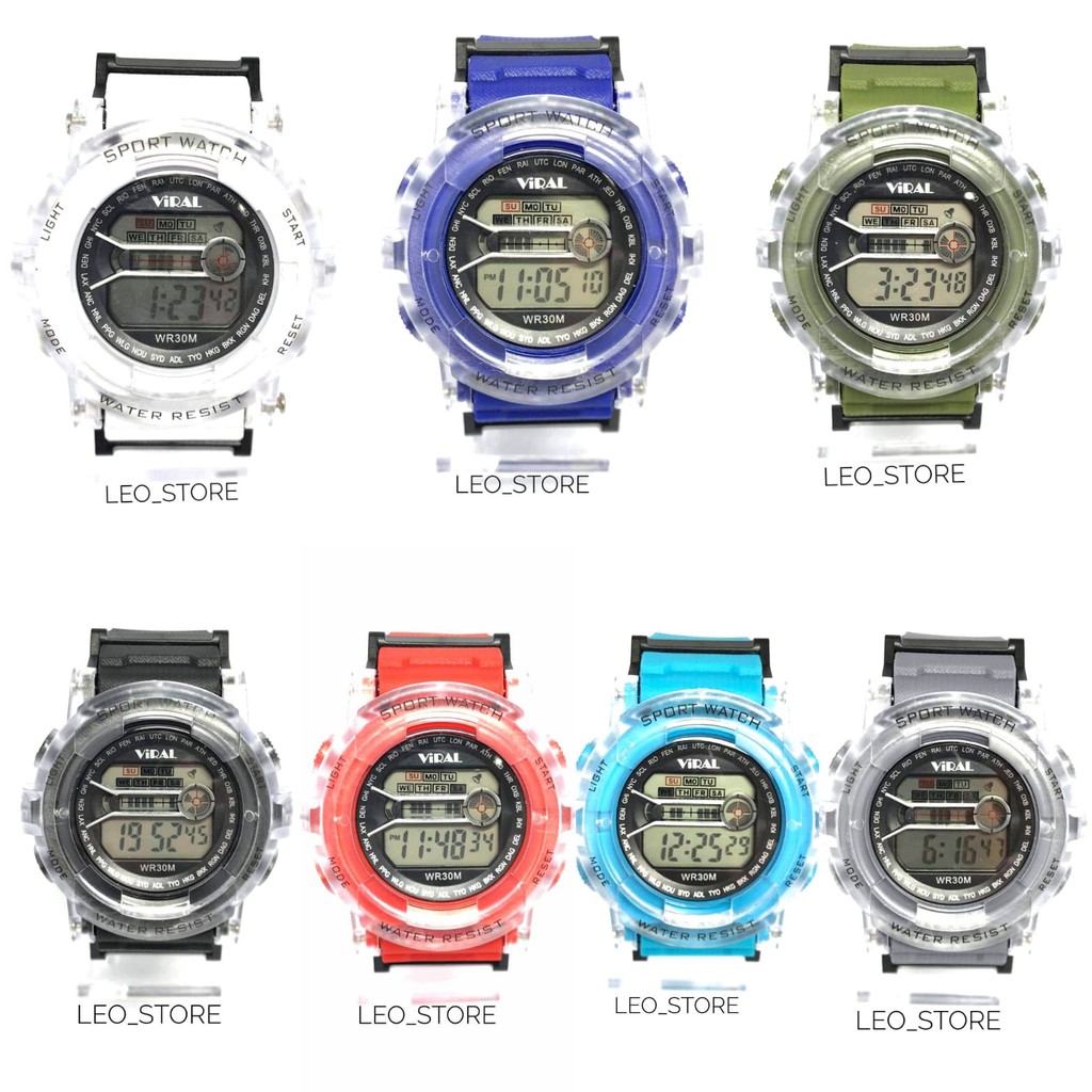 LEO STORE- JAM TANGAN SPORT PRIA VIRAL A15(TIDAK TANSPARANT) TAHAN AIR READY DENGAN 7 WARNA YANG MEN