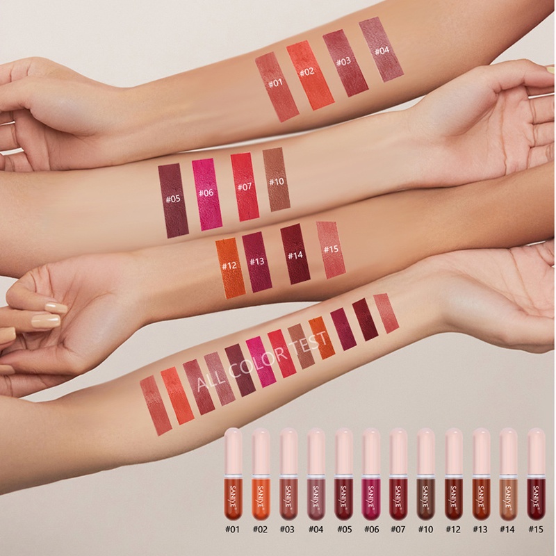 SANIYE 15 Warna lipstick Tahan air Cair Mini Kapsul Lip Tint Matte Waterproof