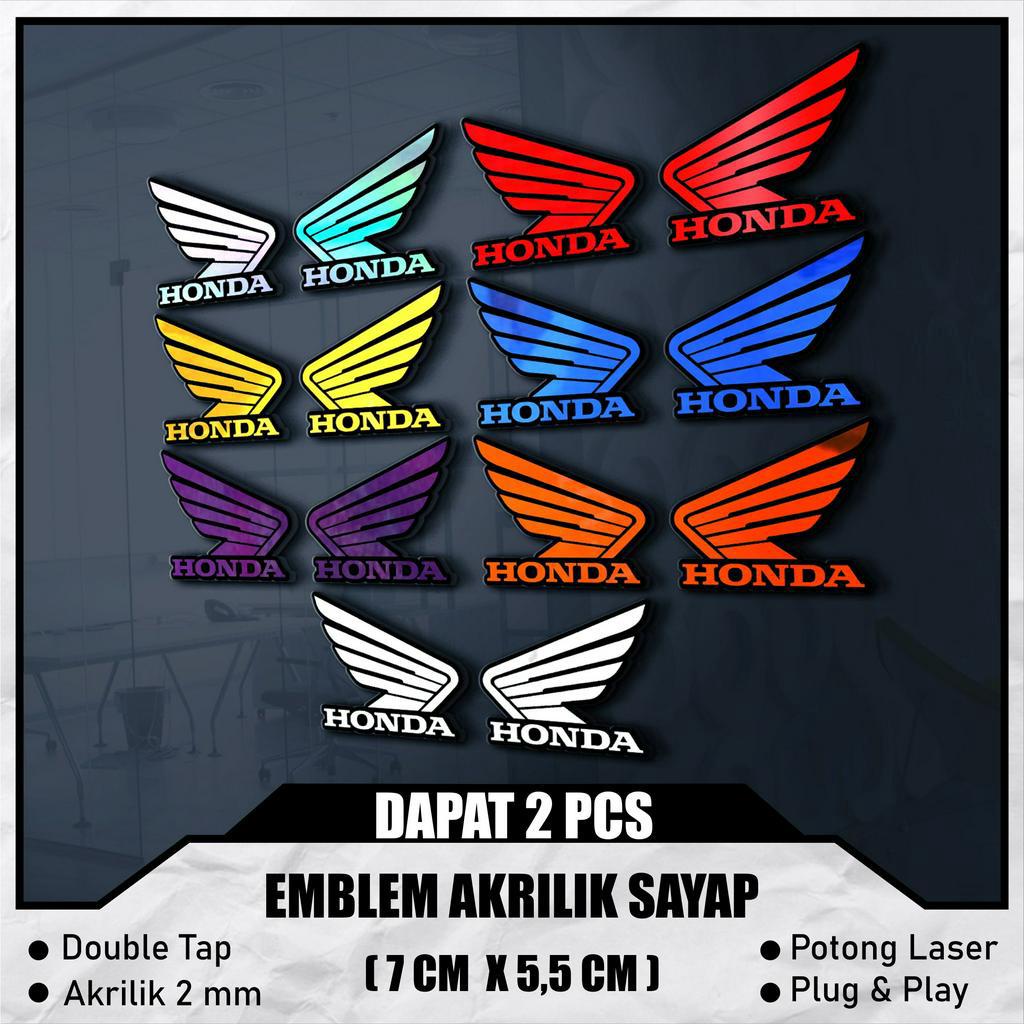 EMBLEM MOTOR AKRILIK EMBLEM SAYAP HONDA ( SEPASANG )