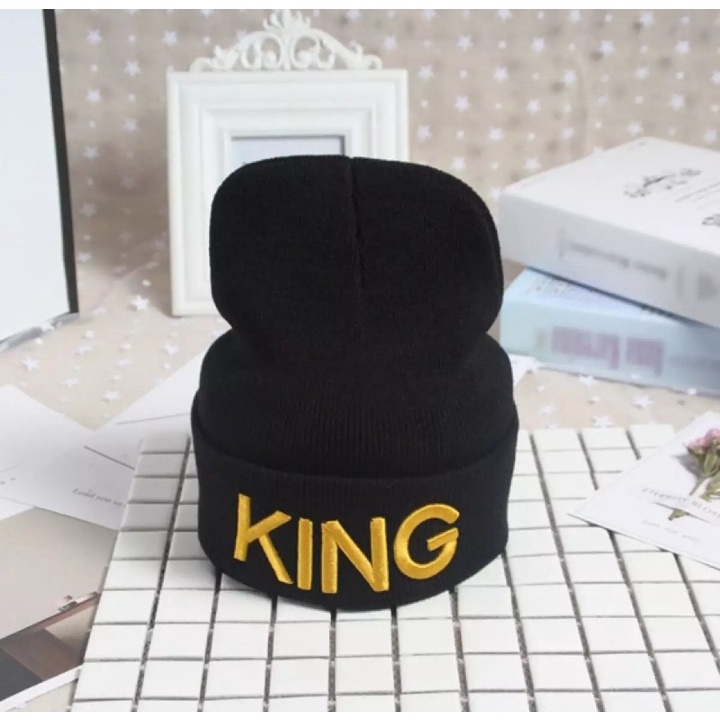 Topi Kupluk Beanie Hat Couple King Queen Kupluk Kekinian