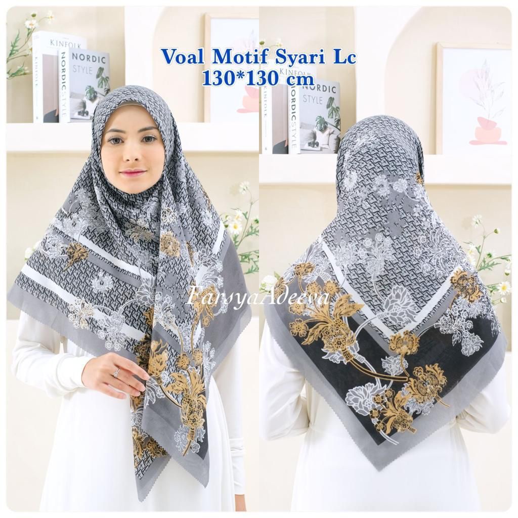 SERAGAM | New Hijab | 130 x 130 |Jilbab Segi Empat Syari Motif LC | Farsya Adeeva Voal Motif Syari L