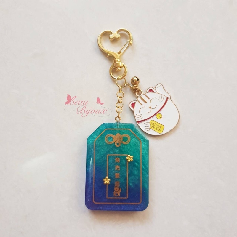 gantungan kunci keychain resin charm omamori prosperous business lucky cat