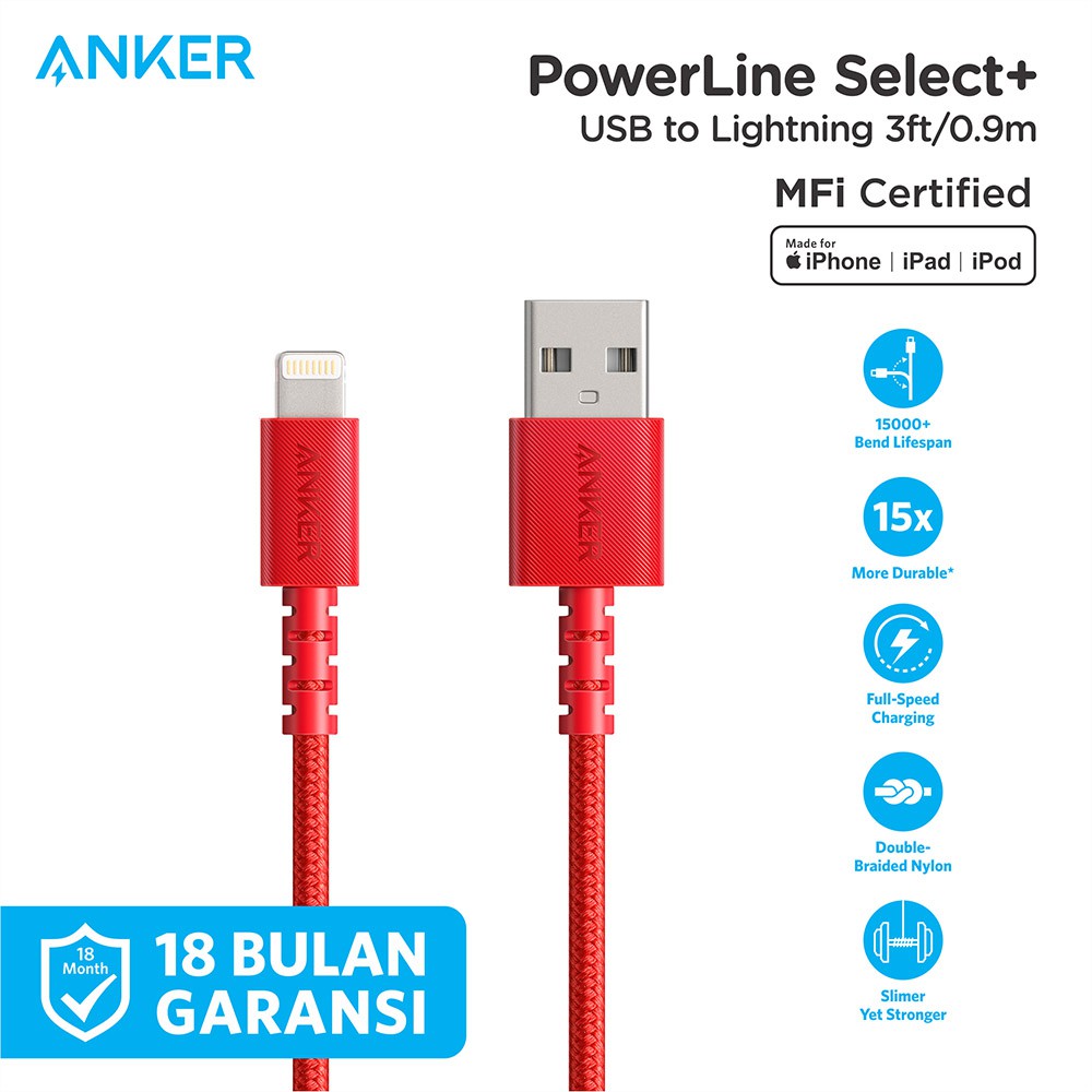 Anker Kabel Charger Anker PowerLine Select+ USB to Lightning 3ft - A8012