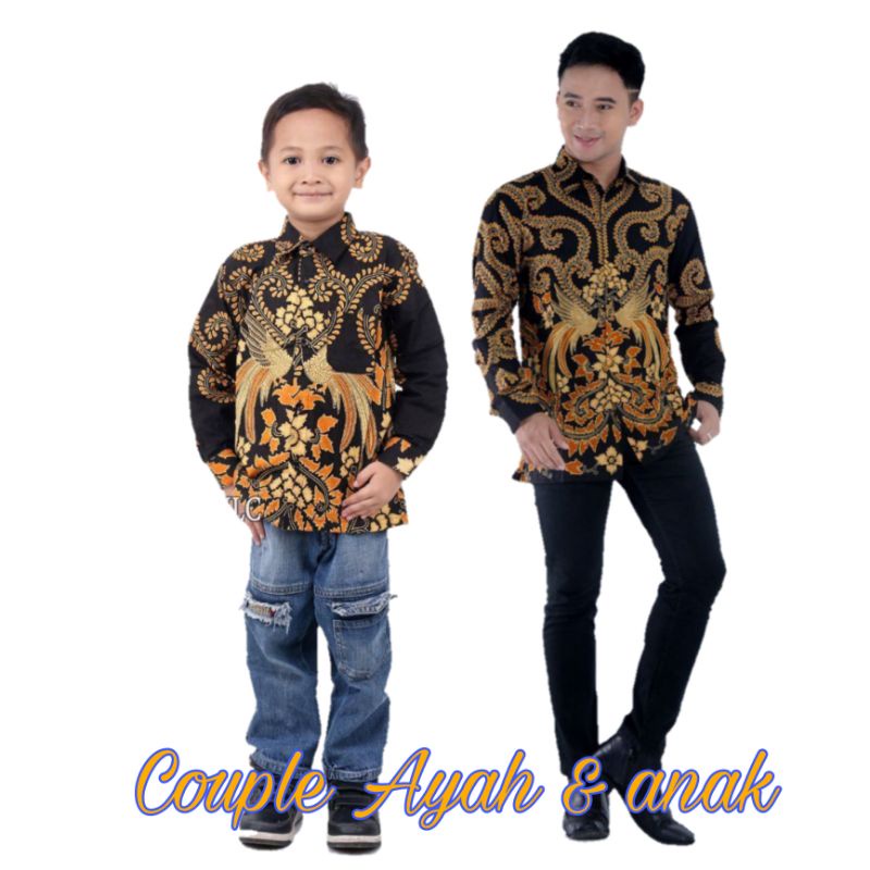 Couple Batik Ayah Dan Anak Laki-laki // Kemeja Batik Pria Dewasa jumbo Dan Anak Cowok Motif Pari ngadek