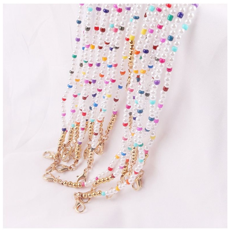 (BISA COD) strap mask / kalung masker / tali masker mutiara putih pearly warna rainbow konektor