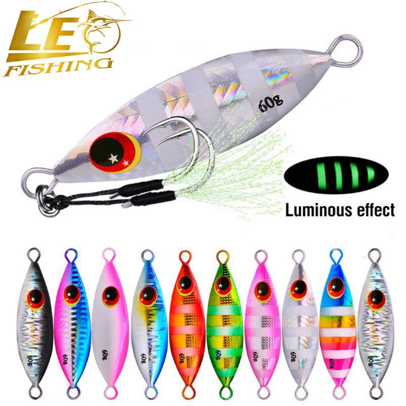 1Pcs 10-60g Metal Slow Jig 10Colors Heavy Sinking Minnow 3D Eyes Laser Fishing Bait 5-8.5cm