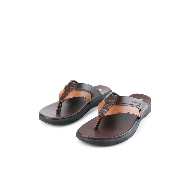 PL18 SANDAL JEPIT PLAYBOY PRIA ORIGINAL CASUAL KULIT BRANDED COKLAT