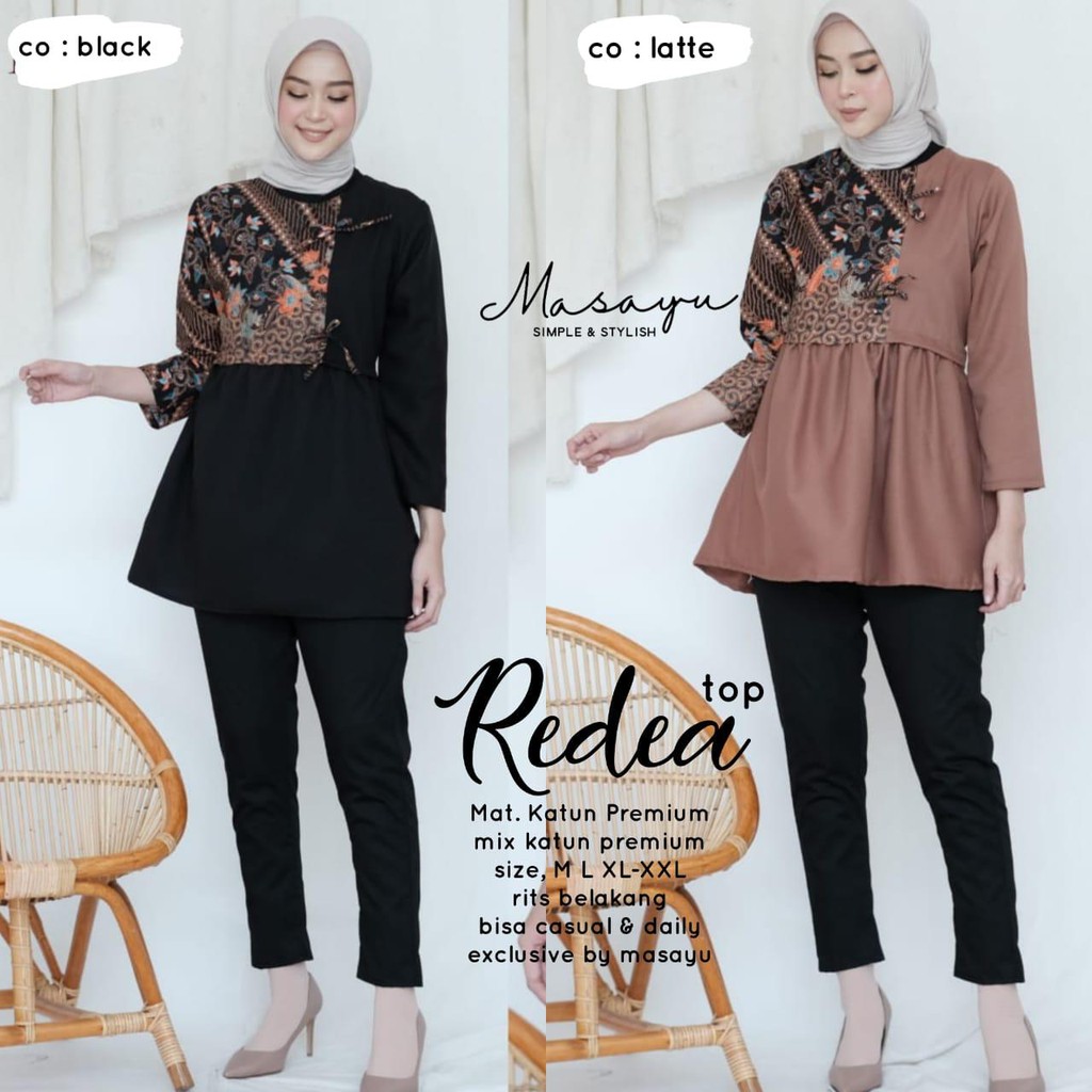 [PREMIUM] Top Redea Batik Rempel Atasan Batik Blus Kombi Blouse Muslim Modern Kerja Seragam Kantor