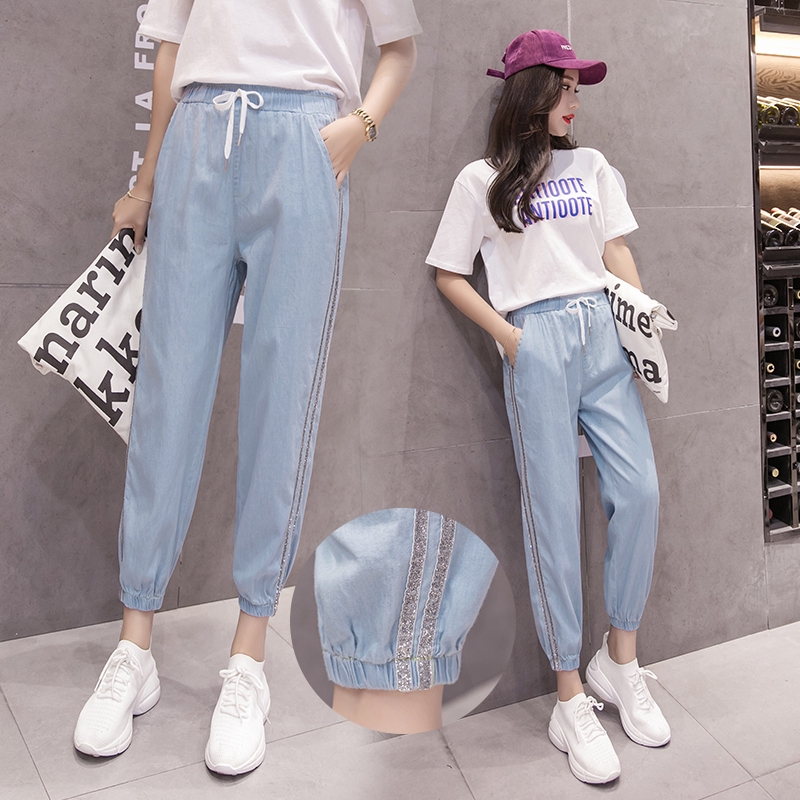  Celana  Panjang Harem  Jeans Denim Wanita Casual Model  Tipis 