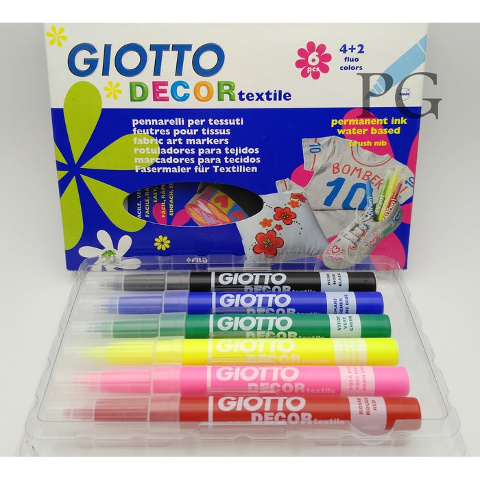 

Giotto Decor Textille Set 6pcs Spidol Cat Kain isi 6 Warna ORIGINAL