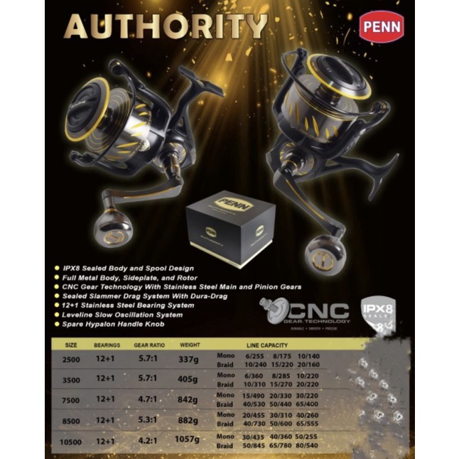 Reel PENN AUTHORITY 2500 3500 4500 6500 7500 8500 10500 salt water game fishing reel