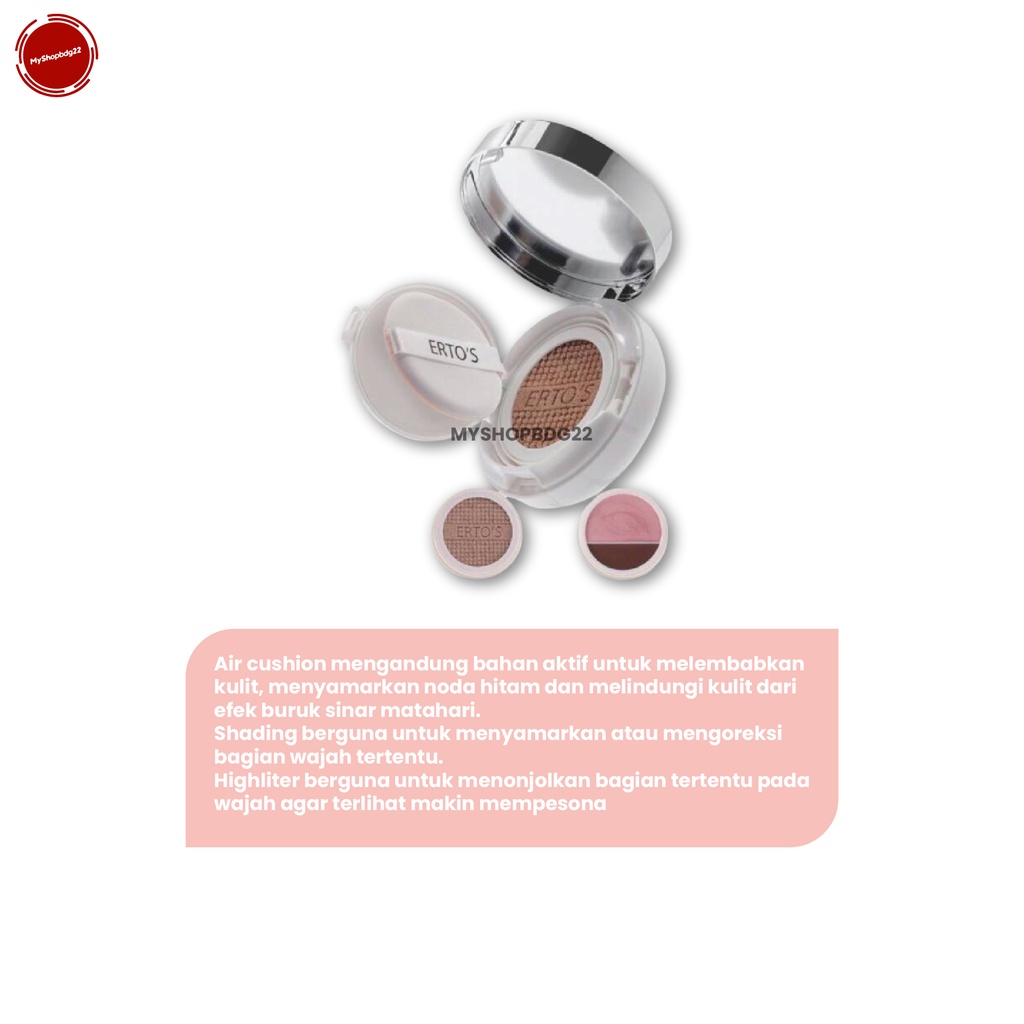 Whitening Pink Perfect Cushion Ertos Shading Highlither 3 in 1 Perlengkapan Alat Makeup Kecantikan Kulit Wajah Wanita By Myshopbdg22