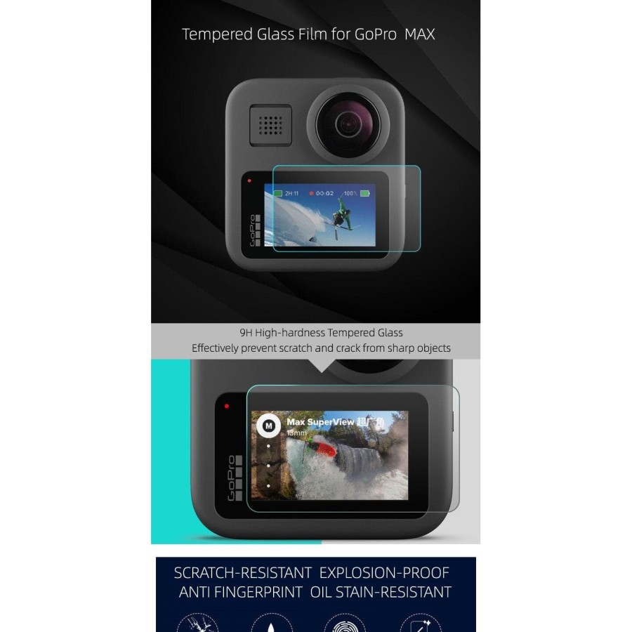 GoPro Max LCD + LEns Tempered Glass Screen Protector Anti Gores