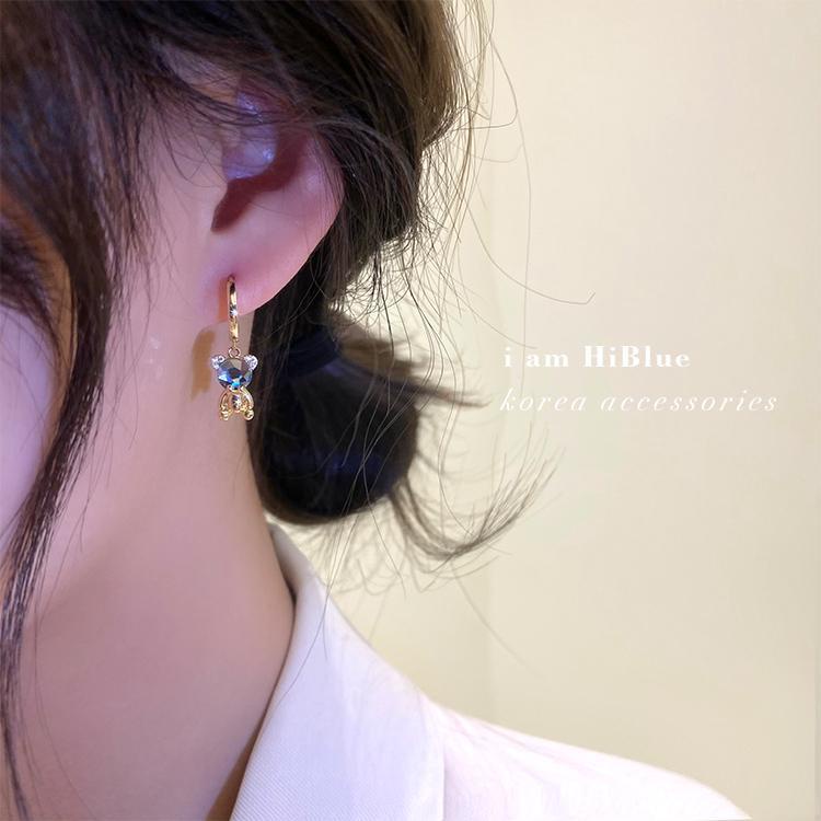 Anting Beruang Kristal Imitasi Bulat lady cute korea