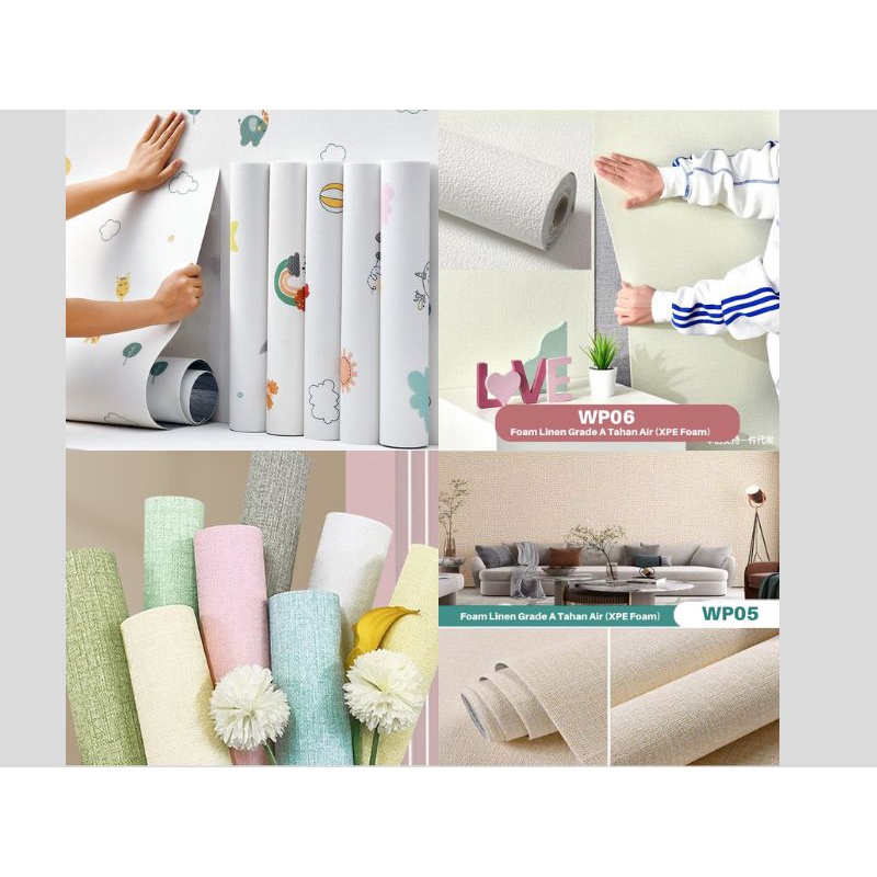 Wallpaper Foam Linen Roll Dekorasi Sticker Kamar Wallpaper Dinding Roll 50 x 300 cm WP05 WP06 WP07