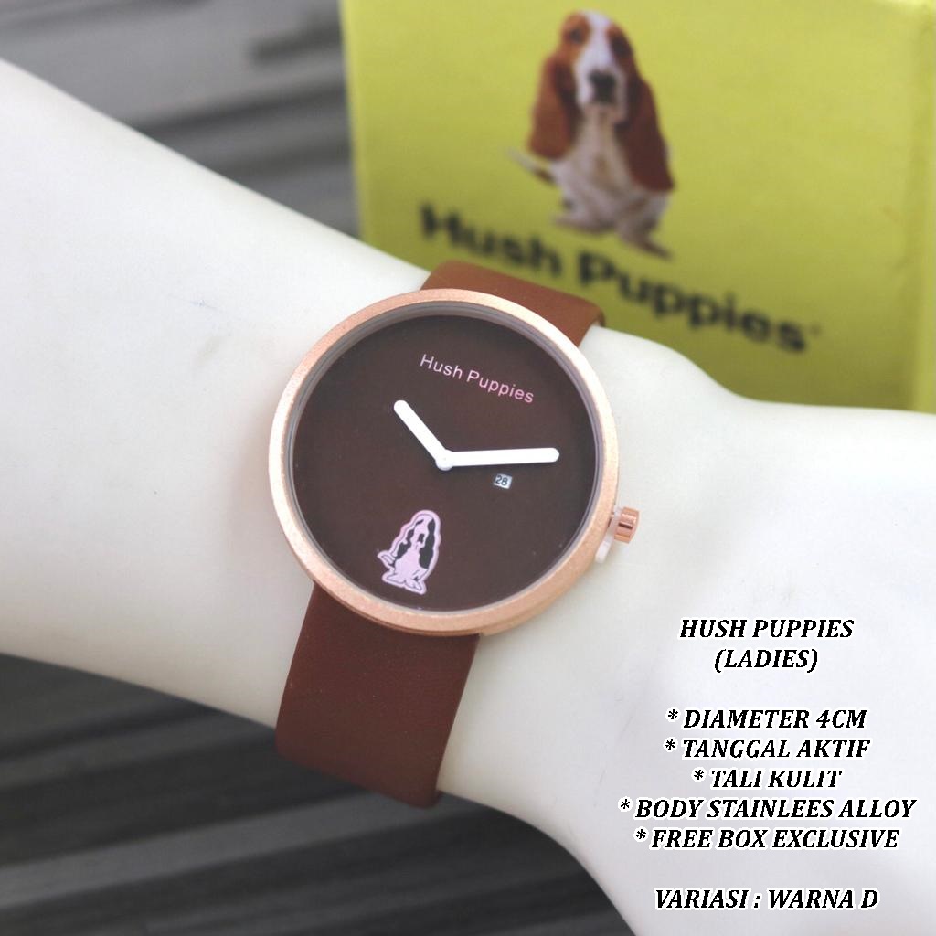 (FREE BOX) JAM TANGAN WANITA HUSH PUPPIES TALI KULIT BODY BULAT ROSE GOLD TANGGAL AKTIF