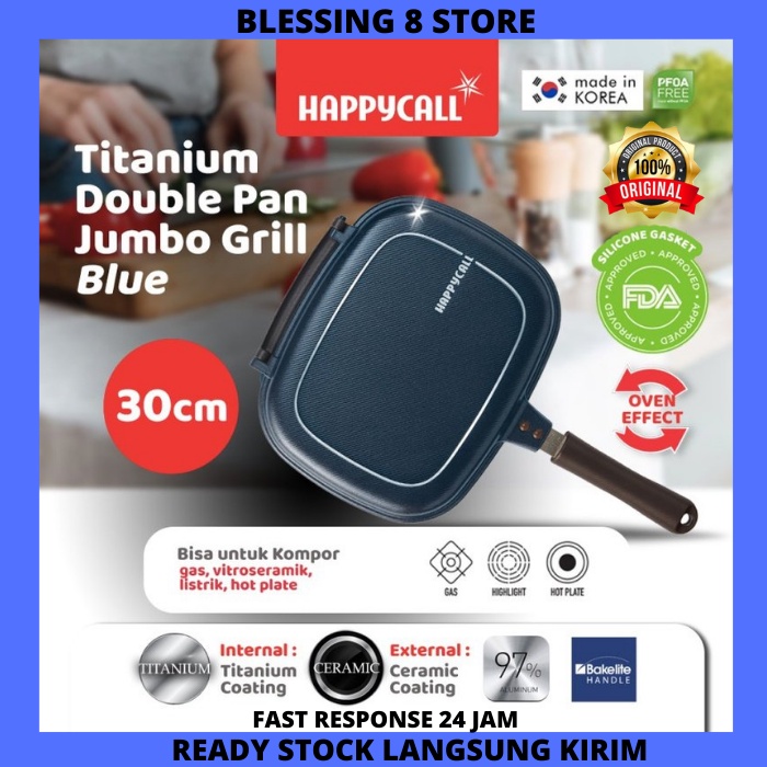 Jual Happycall Jumbo Grill Blue Titanium Double Pan Wajan Happy Call Doublepan Original Asli