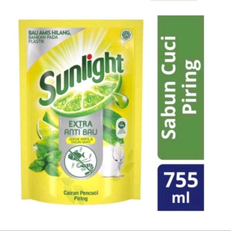 Sunlight Pencuci Piring Extra Anti Bau Jeruk Nipis &amp; Daun Mint Refill 700mL