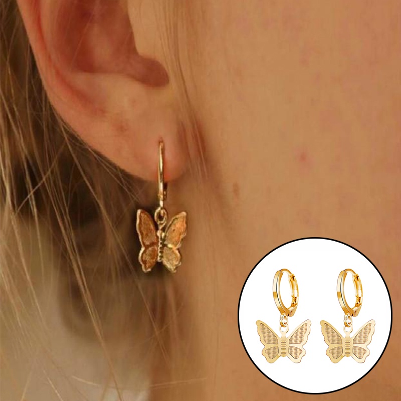 Fashion Anting Kupu-Kupu Logam Antik Untuk Wanita Sederhana Liontin Anting-Anting Emas Aksesoris Wanita