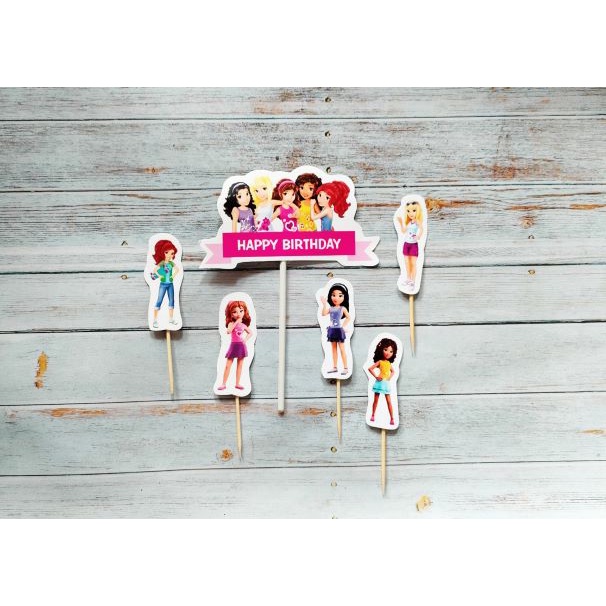 hiasan kue ulang tahun cake topper satu set karakter lego friends