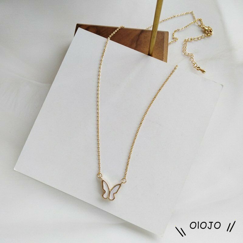 Korea Kalung Kupu-kupu Manis Warna Kalung Fashion Liar Necklace - Ol