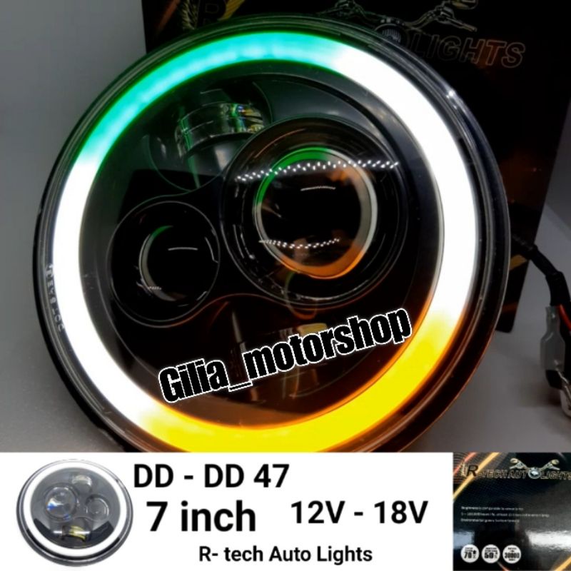 Lampu Daymaker Bulat 7Inch R-TECH AUTOLIGHT Original 12V-80V DD-DD47 Lampu Depan 7Inch Motor Mobil