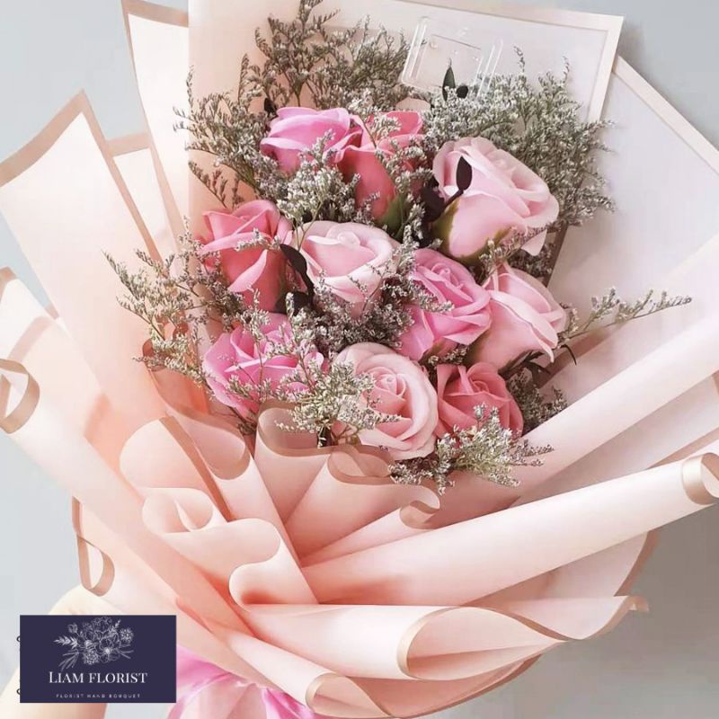 BUKET BUNGA MAWAR 10 PCS STEM JUMBO/BUKET BUNGA ARTIFISIAL/BUKET WISUDA ANNIVERSARY ULANG TAHUN