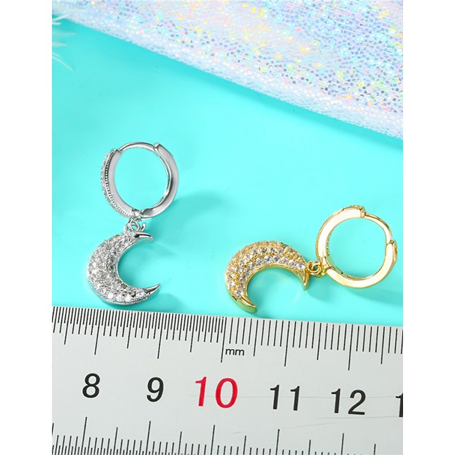 LRC Anting Tusuk Fashion Golden Diamond Moon Earrings D67290