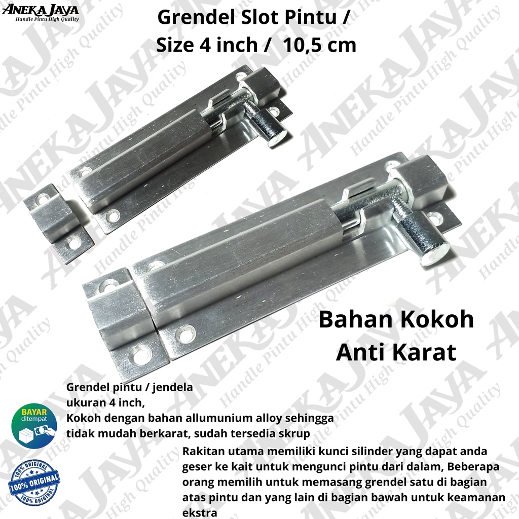 Grendel Slot Pintu Jendela 4 Inch l 10,5 cm l Selot alumunium aloy awet kuat dan tahan lama