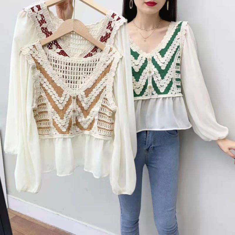 MDLV ~ 65110# Lumina Crochet Top Atasan Blouse Brukat Baju Import