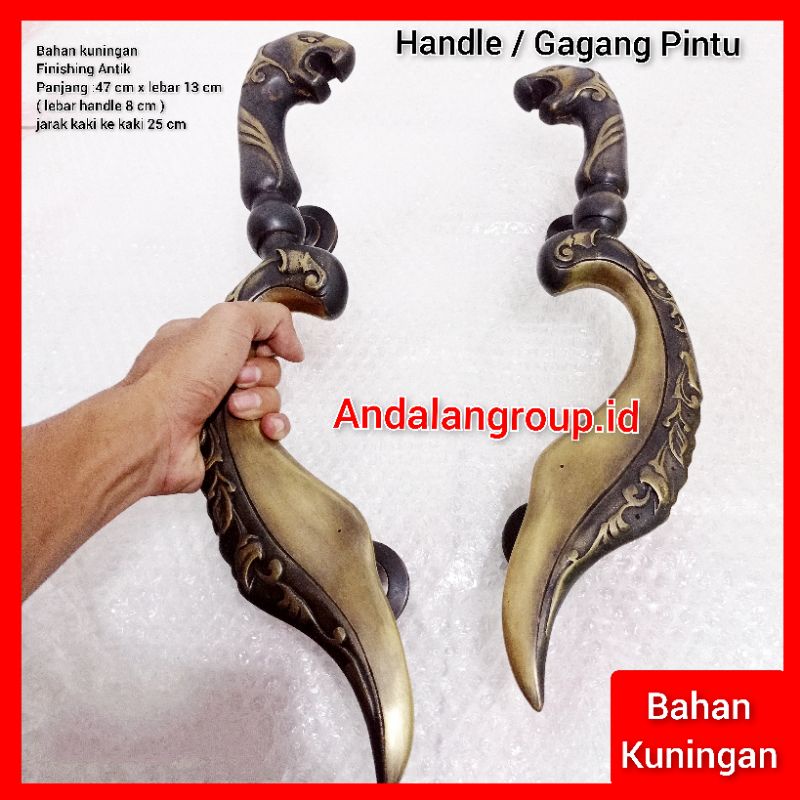 handle kujang antik ukir kuningan asli murah / tarikan pintu rumah klasik antik