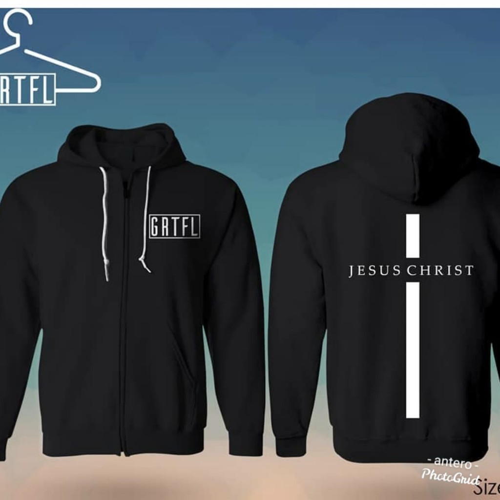 jaket hoodie zipper resleting rohani jesus cross